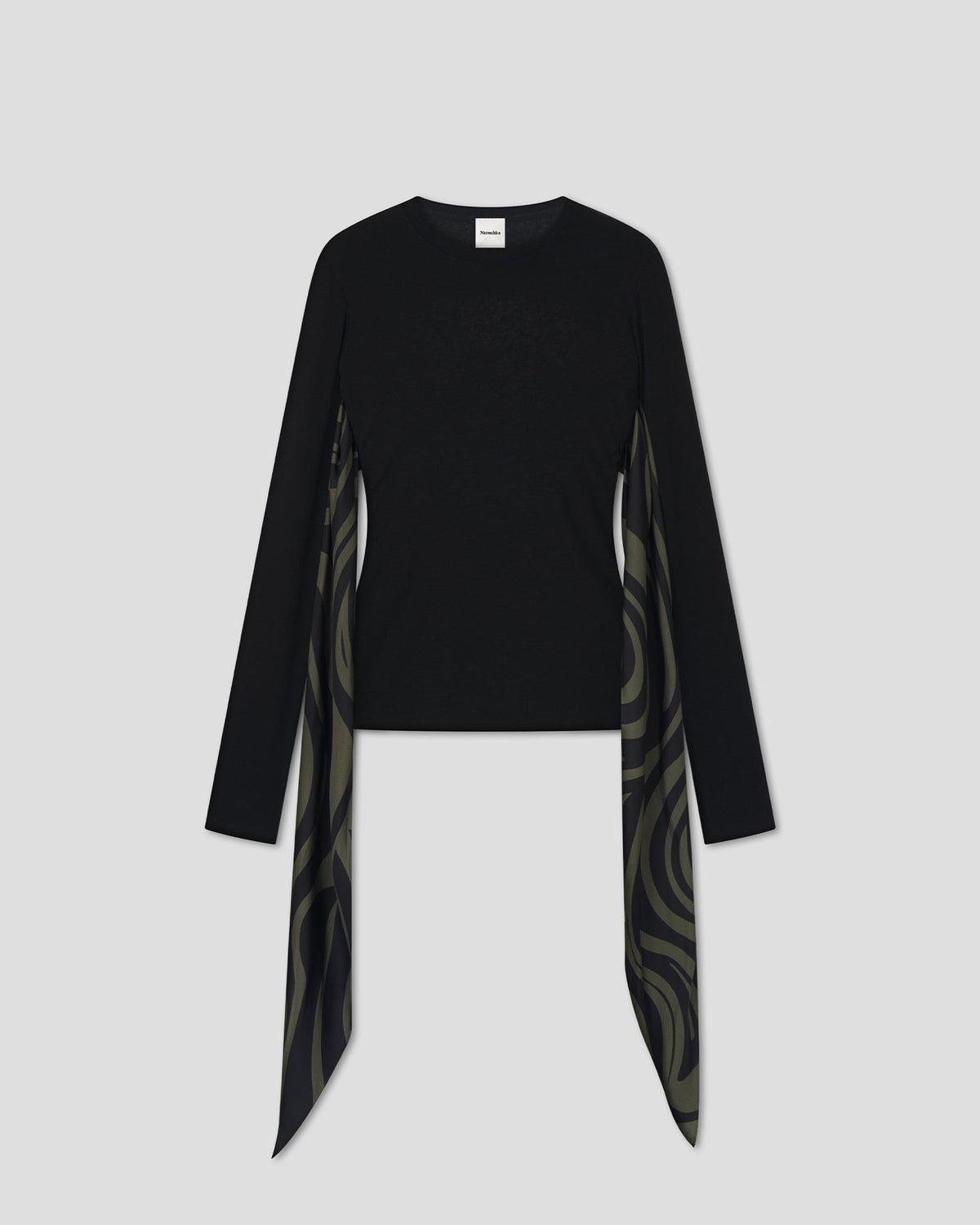 Ahuic Long sleeve top - Black/Midnight Green | Nanushka