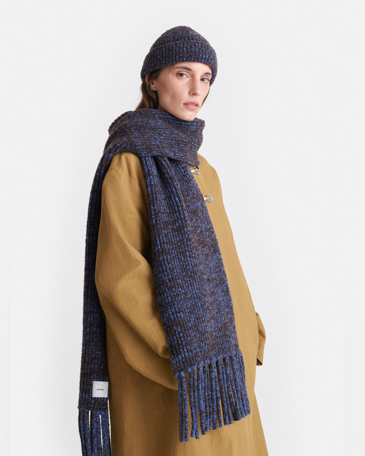 Ives Boucle scarf - Blue/Brown | Nanushka