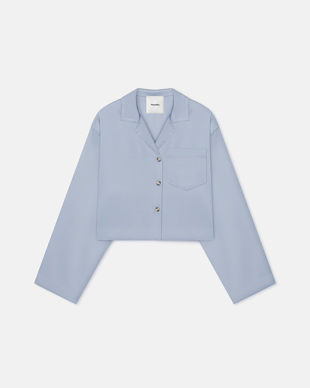 Vally Cropped Slip Satin Shirt - Ice Blue | Nanushka