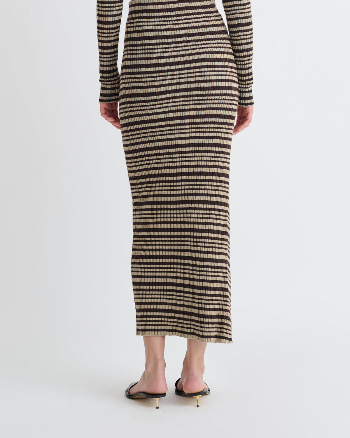 Nitsa Fine Merino Rib Mid-Length Skirt - Black/Brown/Green Stripe | Nanushka