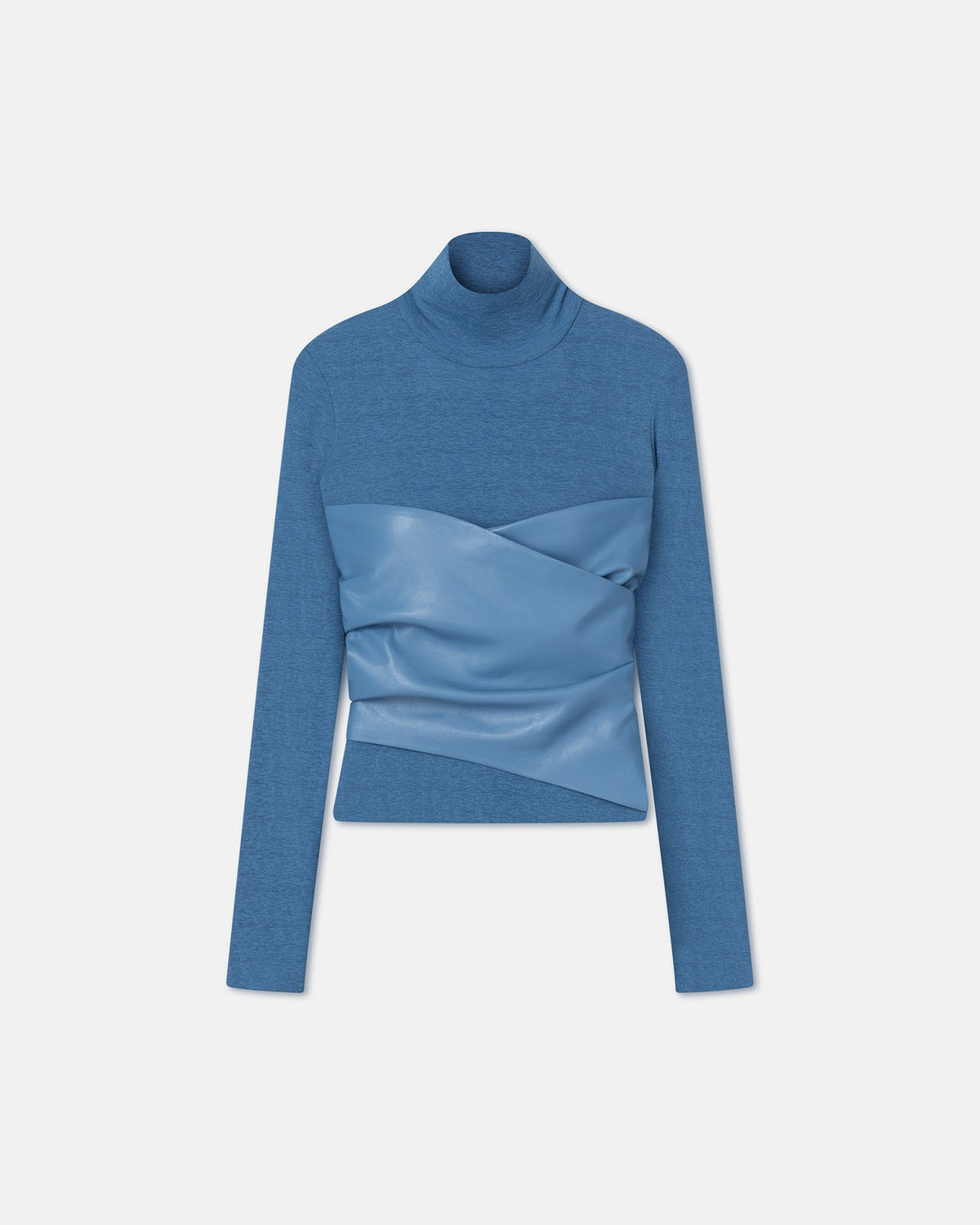 Kynlee Mixed fabric turtleneck top - Blue | Nanushka