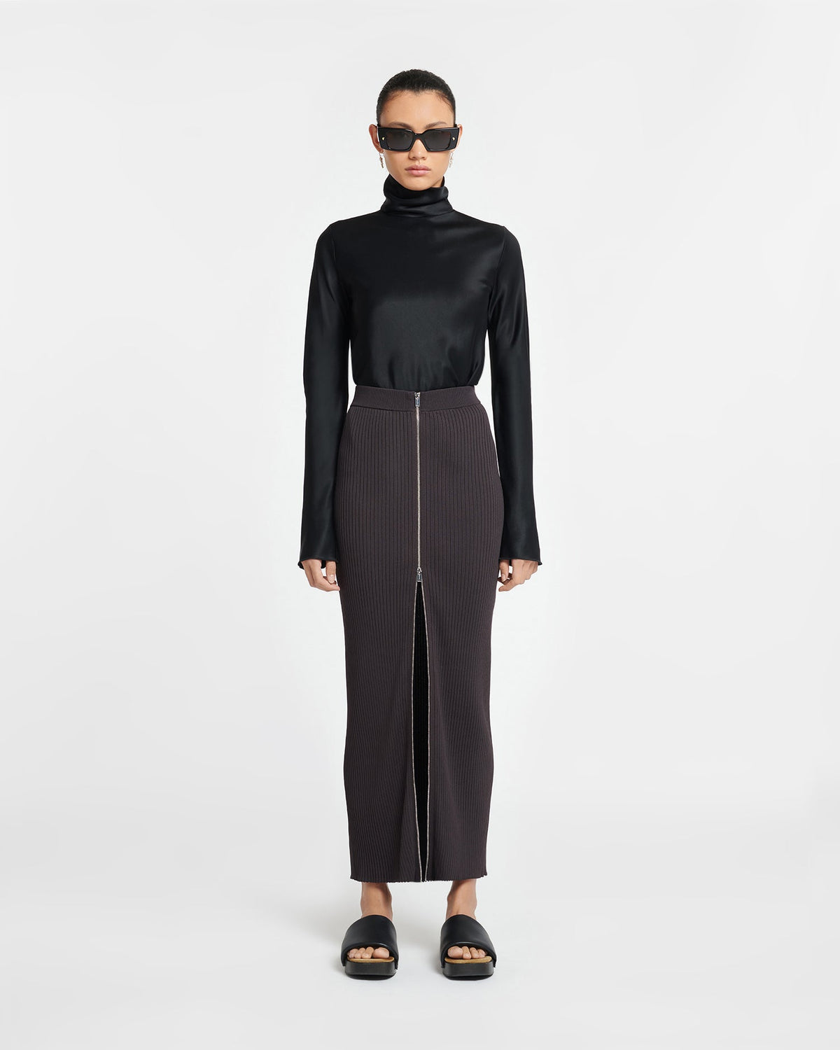 Eva Slip Satin Turtleneck Top - Black | Nanushka