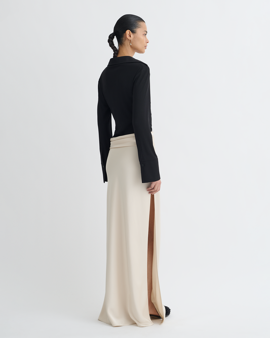 Scylla Mesh Jersey and Slip Satin Dress - Creme/Black | Nanushka