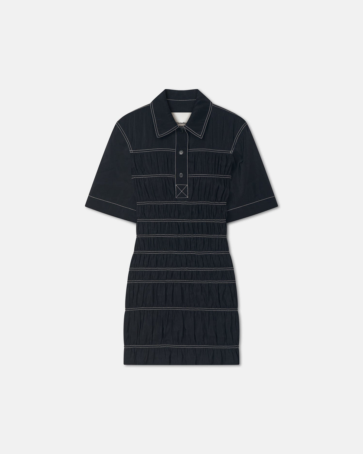 Nomia Smocked Glass Poplin Mini Dress - Black | Nanushka