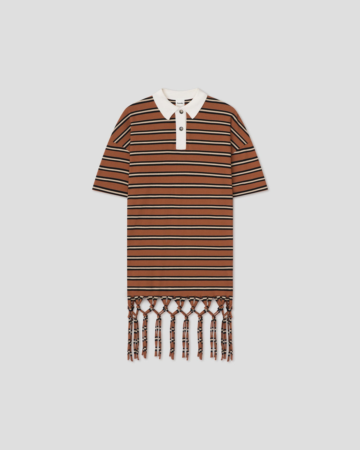 Benigna Fringed midi dress - Tan/White/Black Stripe | Nanushka