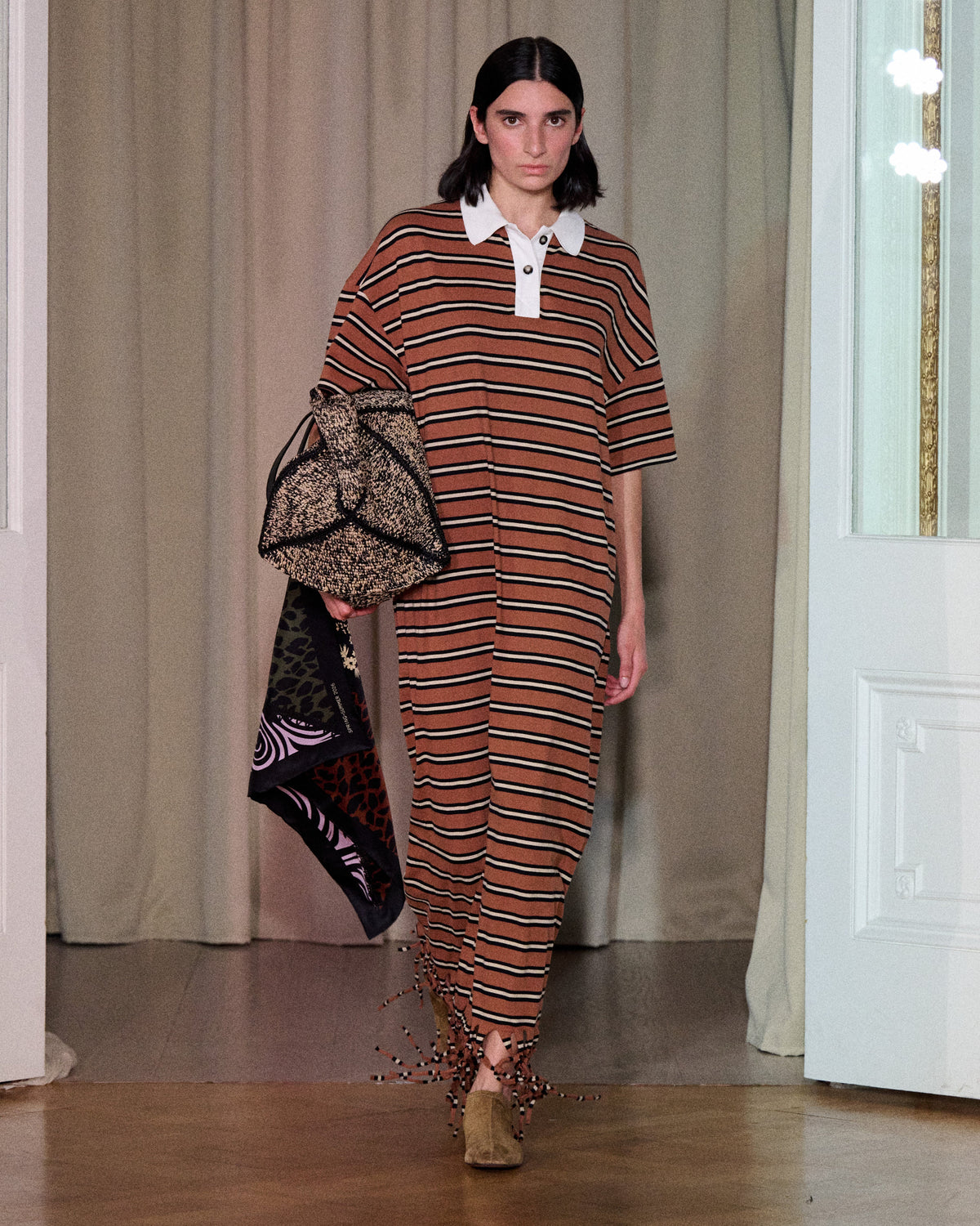 Farid Fringed maxi dress - Tan/White/Black | Nanushka