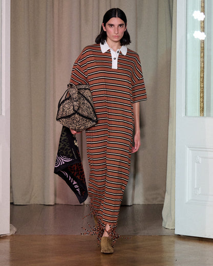 Farid Fringed maxi dress - Tan/White/Black | Nanushka