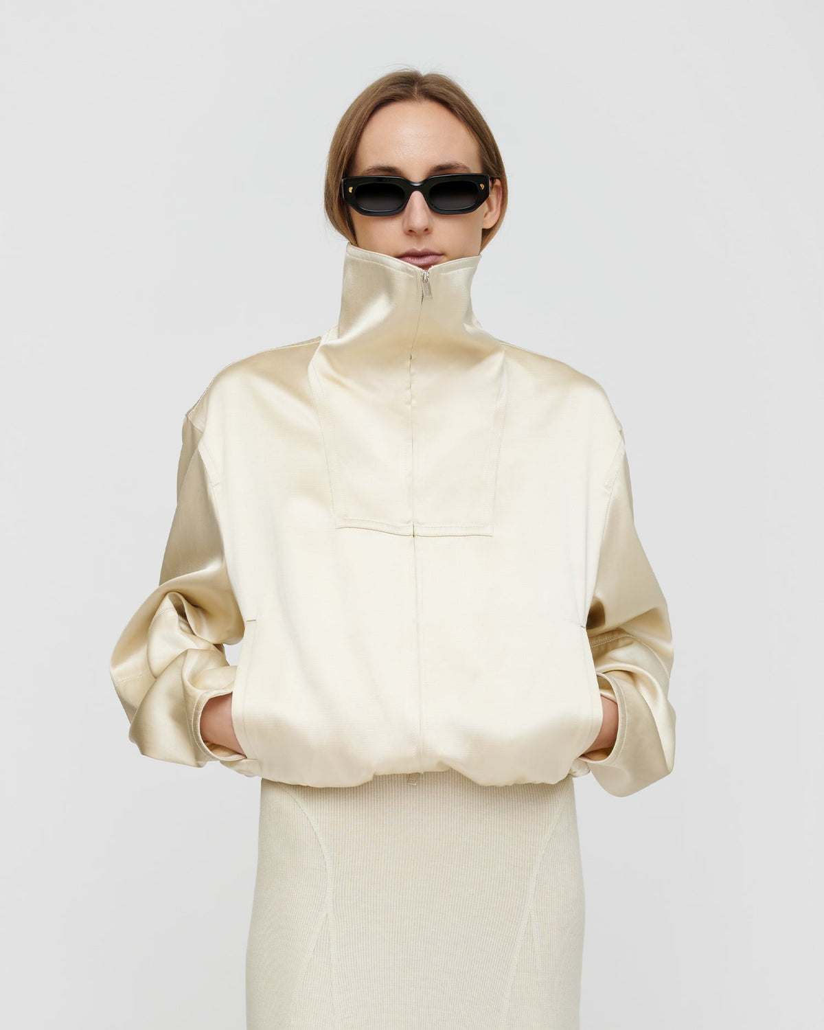 Alonza Funnel neck jacket - Creme | Nanushka