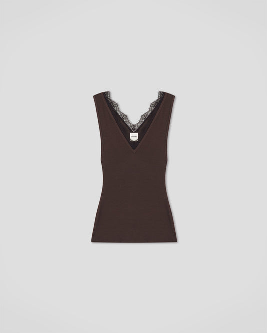 Siara Lace detail top - Dark Brown | Nanushka