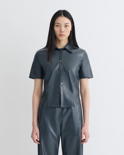 Clare Okobor™Alt-Leather Shirt - Steel Blue | Nanushka