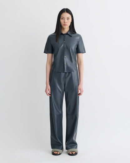 Clare Okobor™Alt-Leather Shirt - Steel Blue | Nanushka