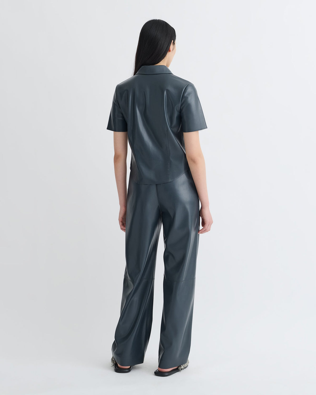 Clare Okobor™Alt-Leather Shirt - Steel Blue | Nanushka