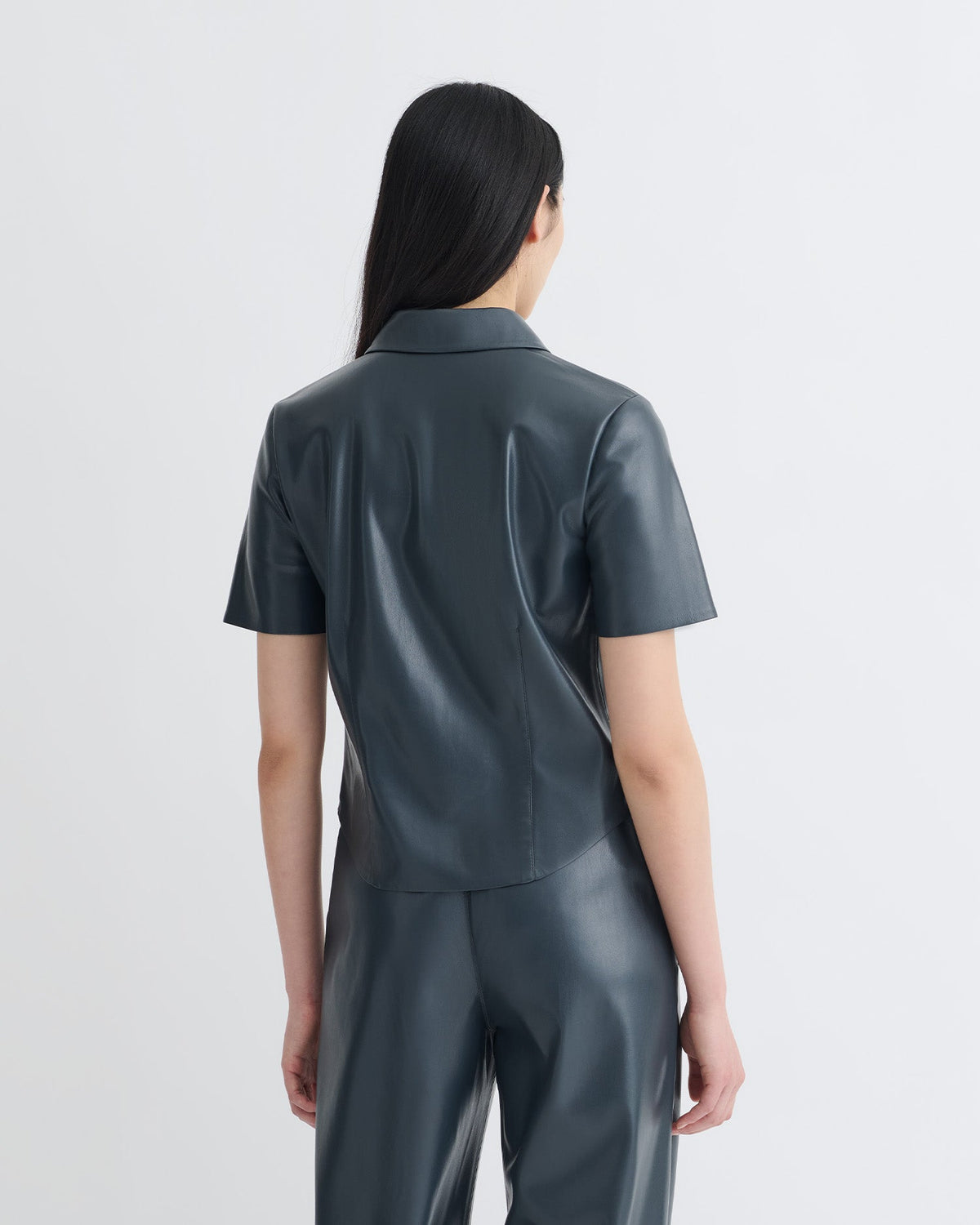 Clare Okobor™Alt-Leather Shirt - Steel Blue | Nanushka