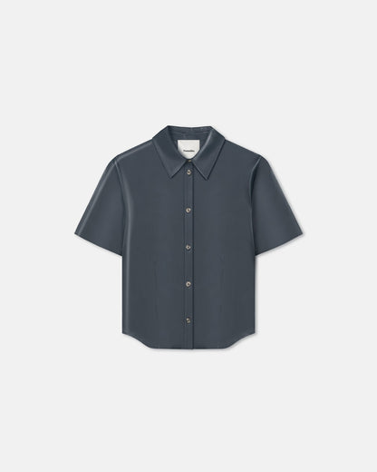 Clare Okobor™Alt-Leather Shirt - Steel Blue | Nanushka