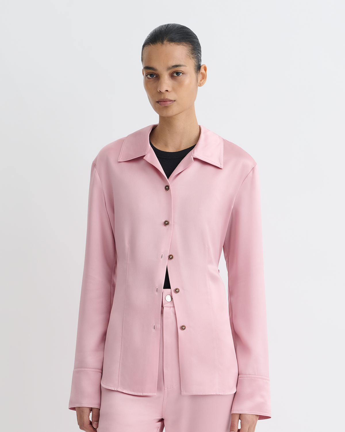 Nathalie Slip Satin Shirt - Pink | Nanushka