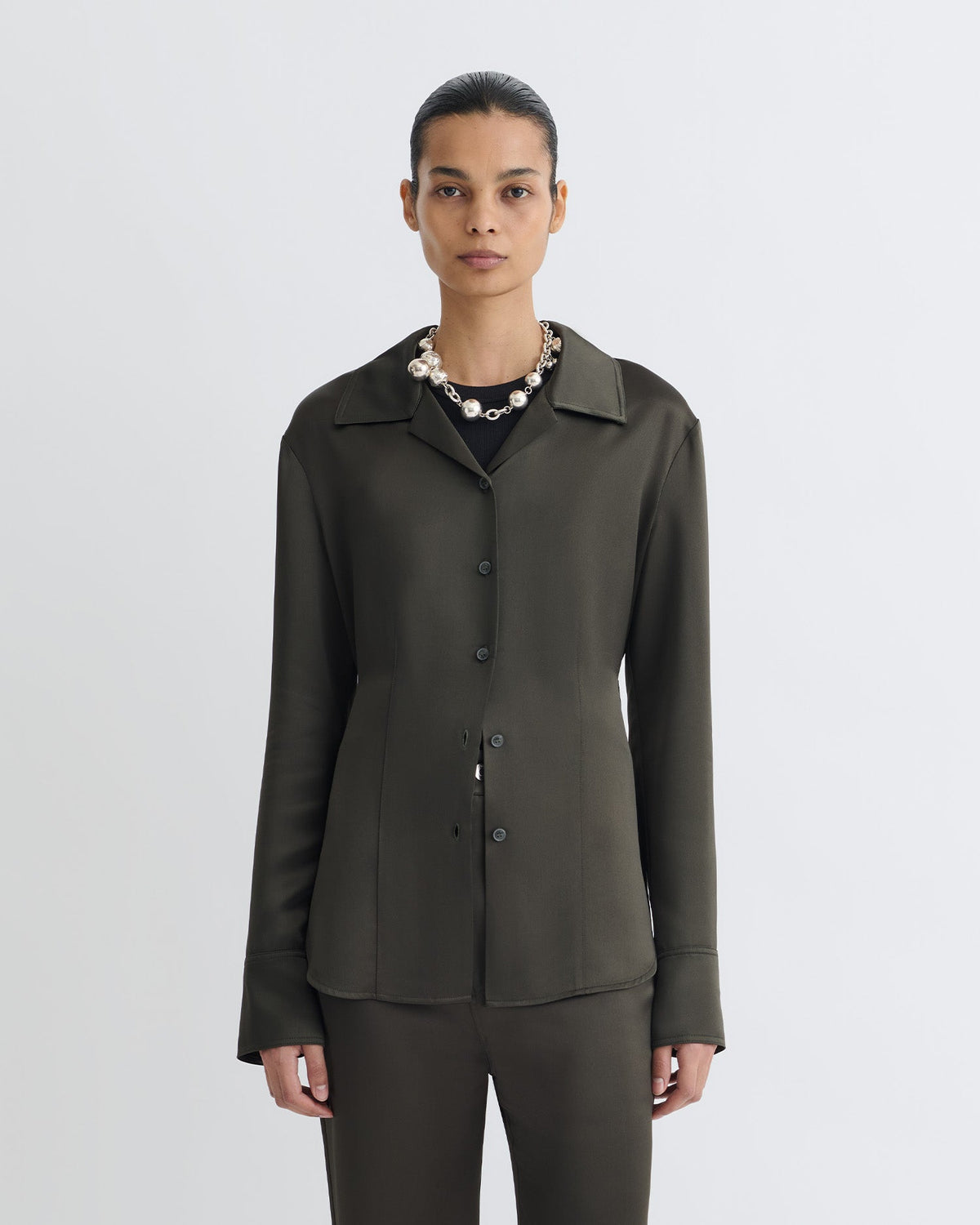 Nathalie Slip Satin Shirt - Dark Green | Nanushka