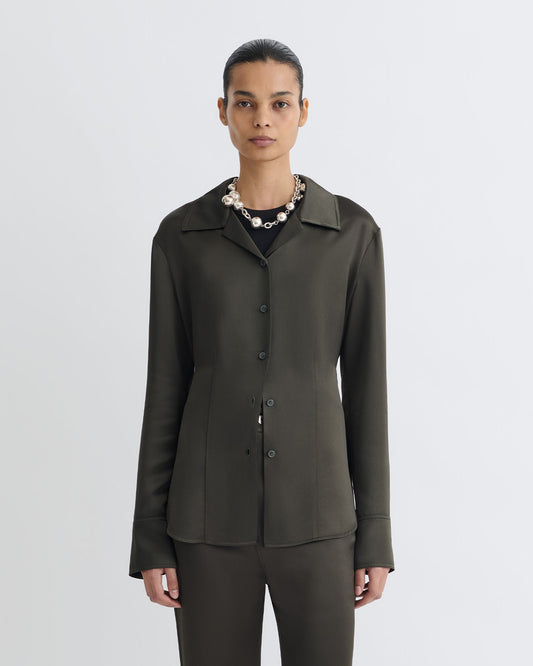 Nathalie Slip Satin Shirt - Dark Green | Nanushka