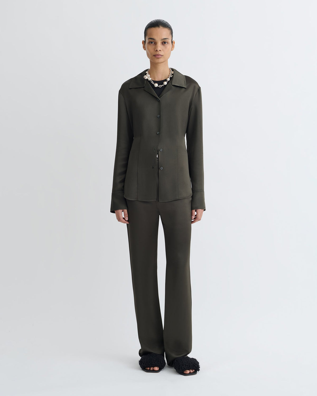 Nathalie Slip Satin Shirt - Dark Green | Nanushka