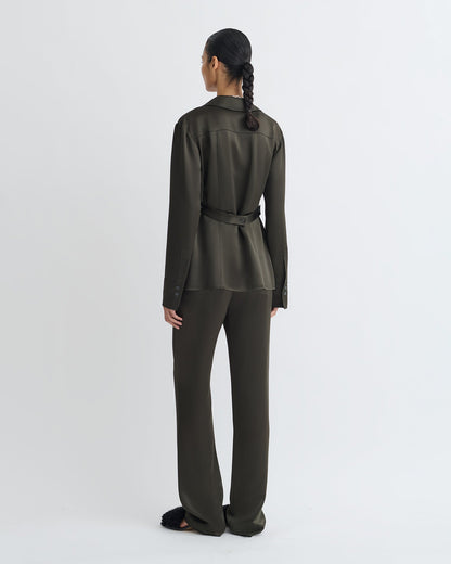 Nathalie Slip Satin Shirt - Dark Green | Nanushka