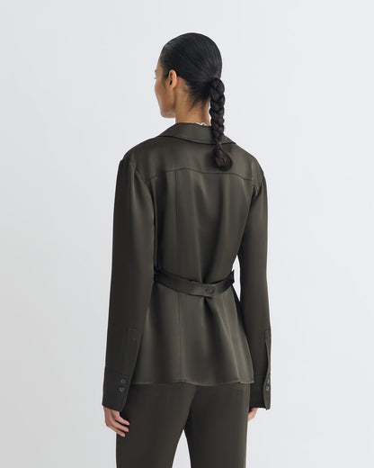 Nathalie Slip Satin Shirt - Dark Green | Nanushka