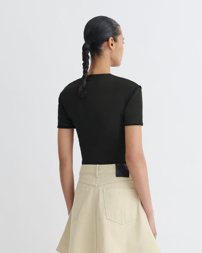 Sabelle Cropped Mesh Jersey T-Shirt - Antracite/Black | Nanushka