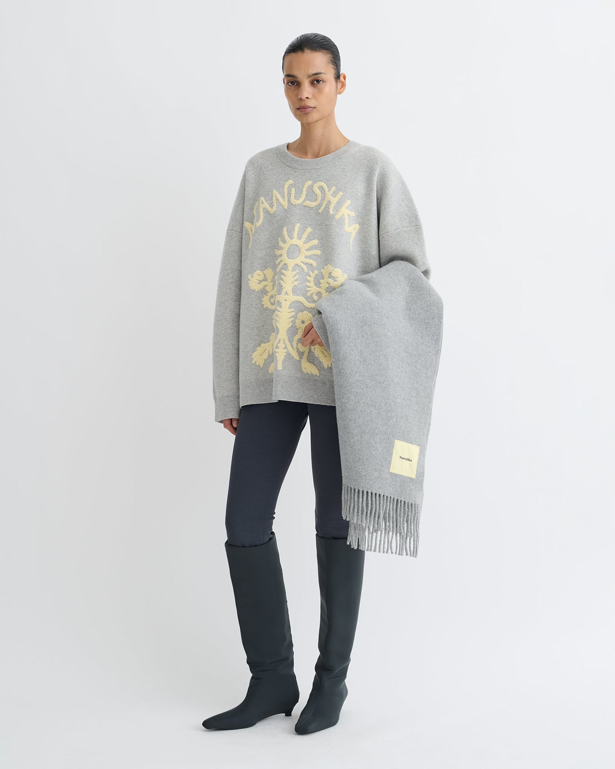 Oswin Merino sweater - Light Grey/Creme Papercut | Nanushka