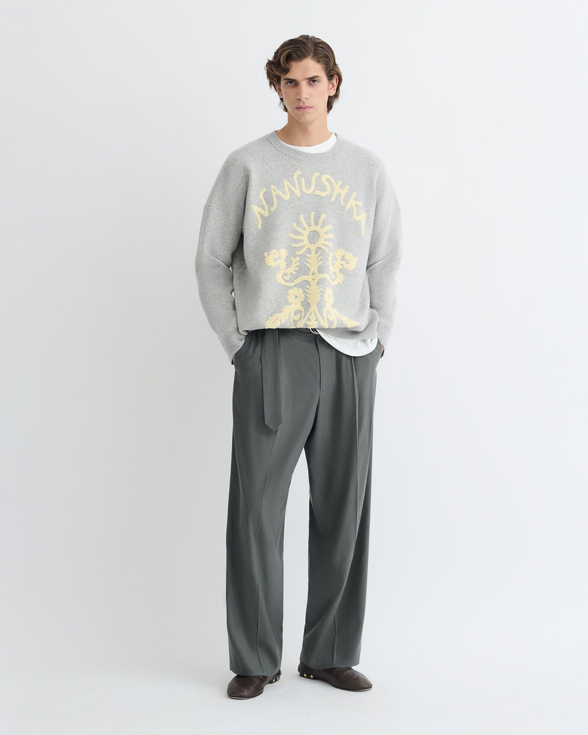 Oswin Merino sweater - Light Grey/Creme Papercut | Nanushka