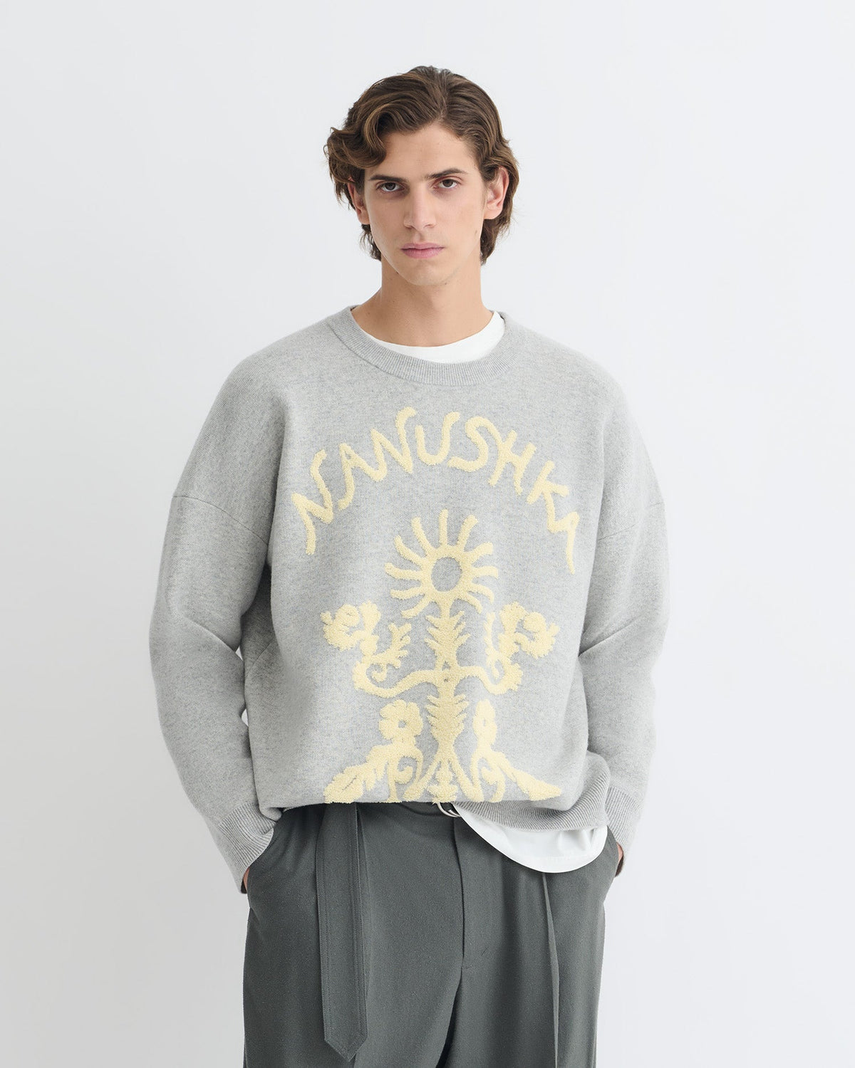 Oswin Merino sweater - Light Grey/Creme Papercut | Nanushka