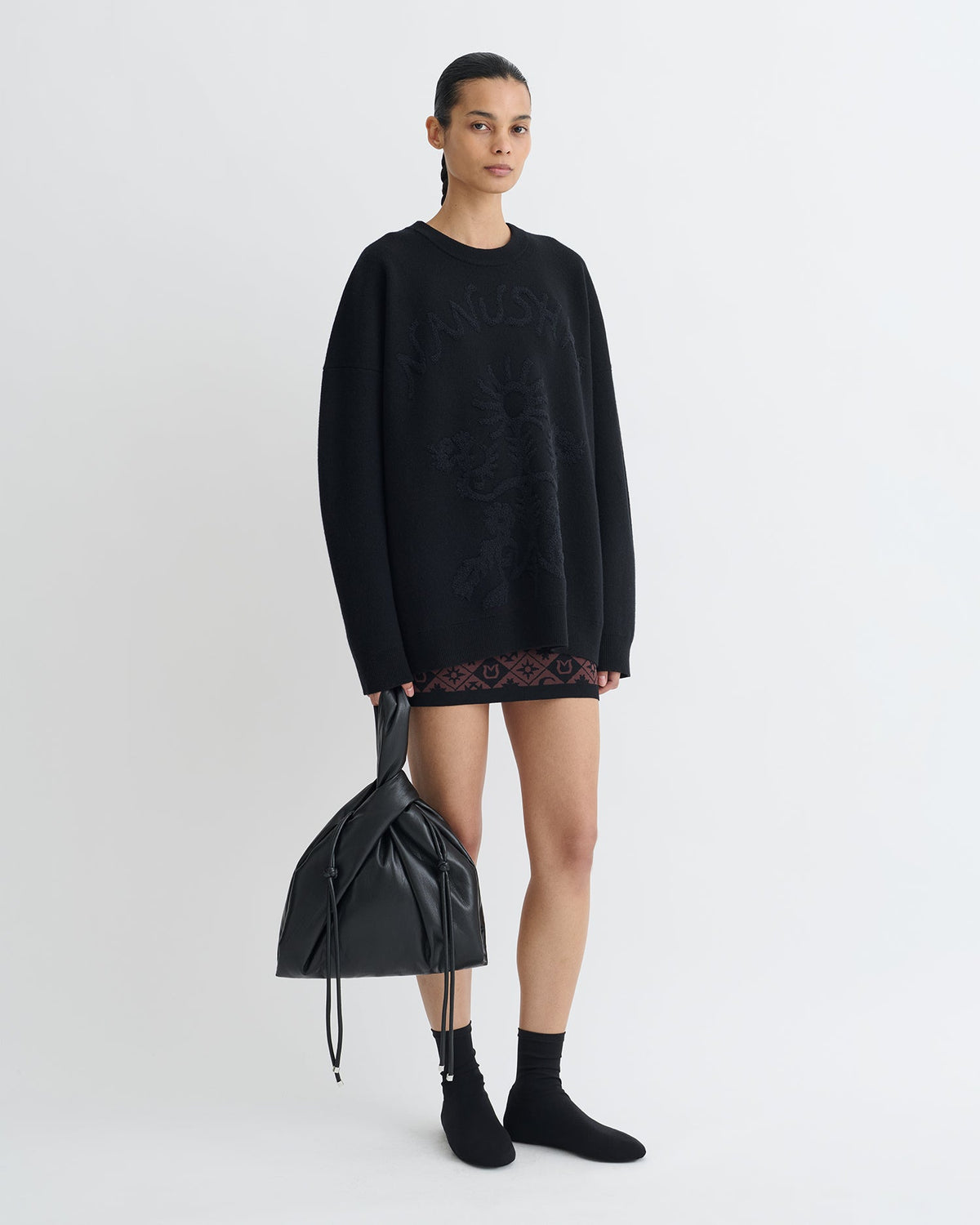 Oswin Merino sweater - Black/Off Black Papercut | Nanushka