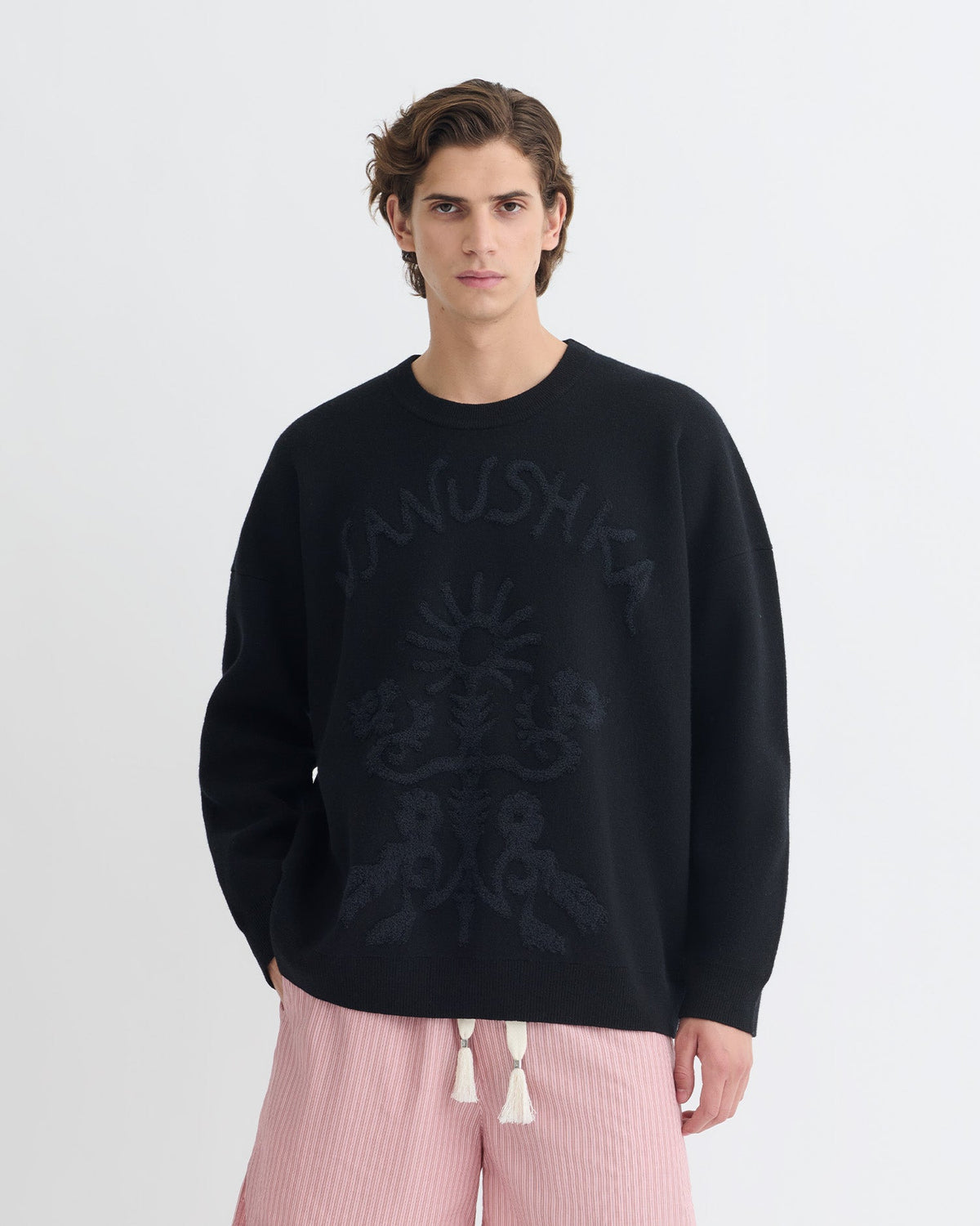Oswin Merino sweater - Black/Off Black Papercut | Nanushka