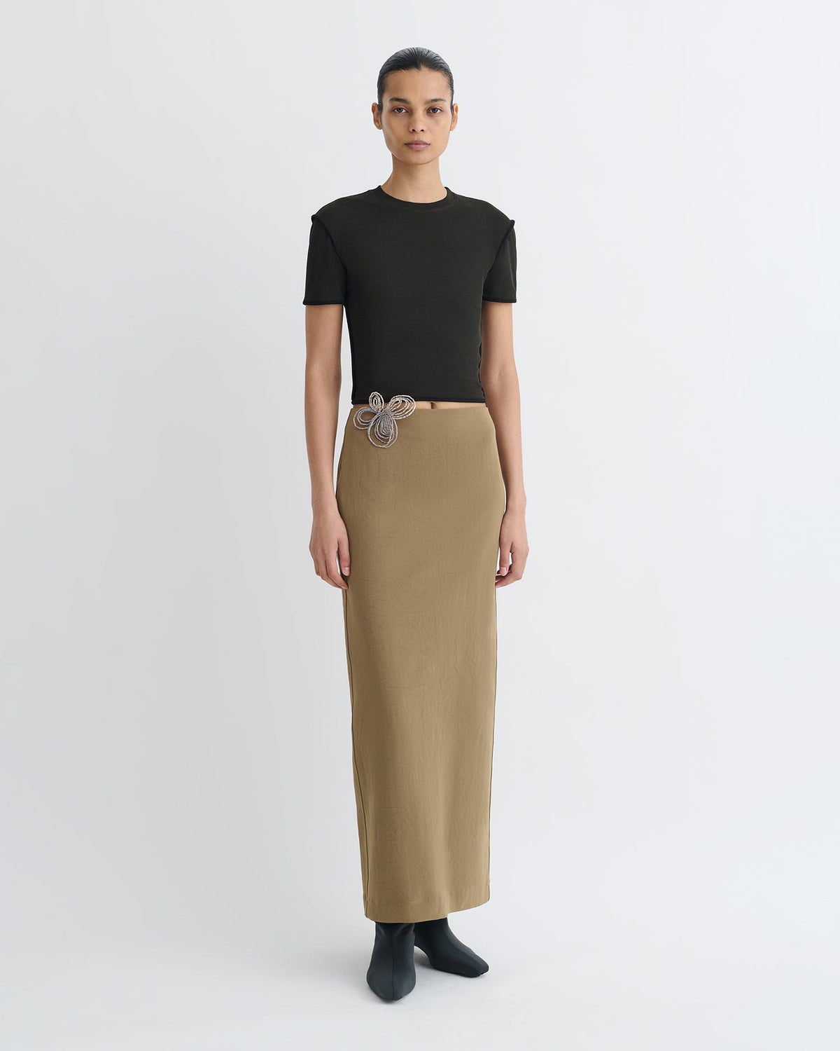 Nya Paper Jersey Midi Skirt - Brown | Nanushka