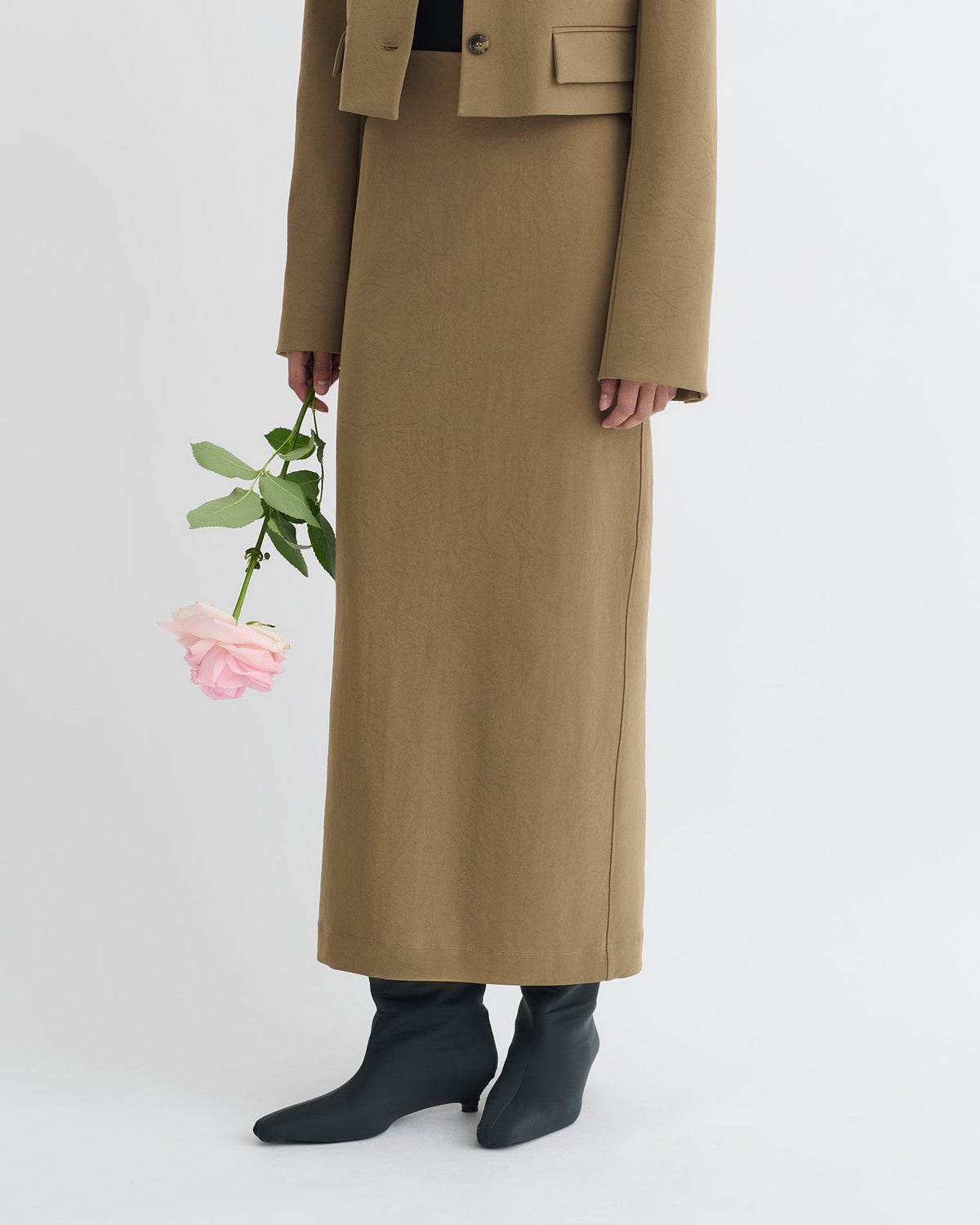 Nya Paper Jersey Midi Skirt - Brown | Nanushka