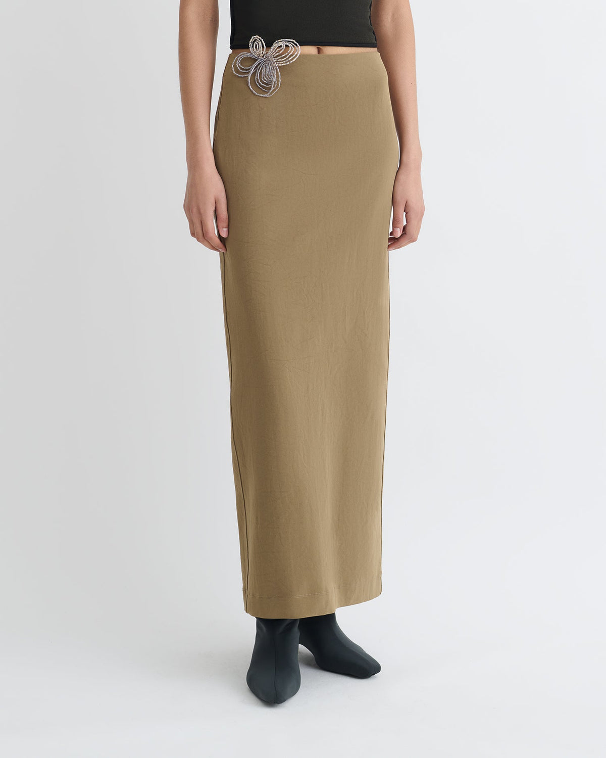Nya Paper Jersey Midi Skirt - Brown | Nanushka