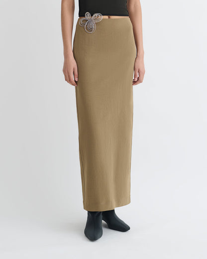 Nya Paper Jersey Midi Skirt - Brown | Nanushka