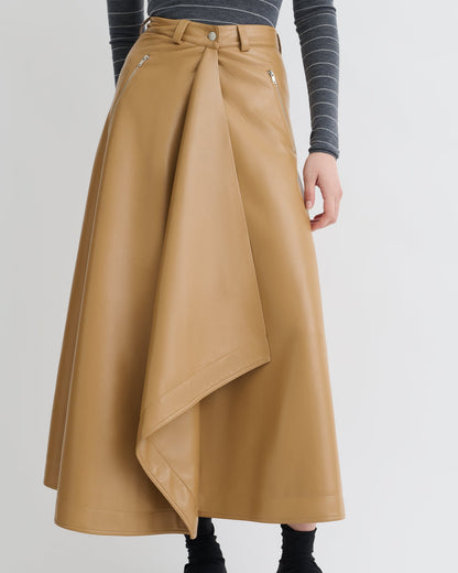 Neith Draped Okobor™ Alt-Leather Skirt - Oak | Nanushka