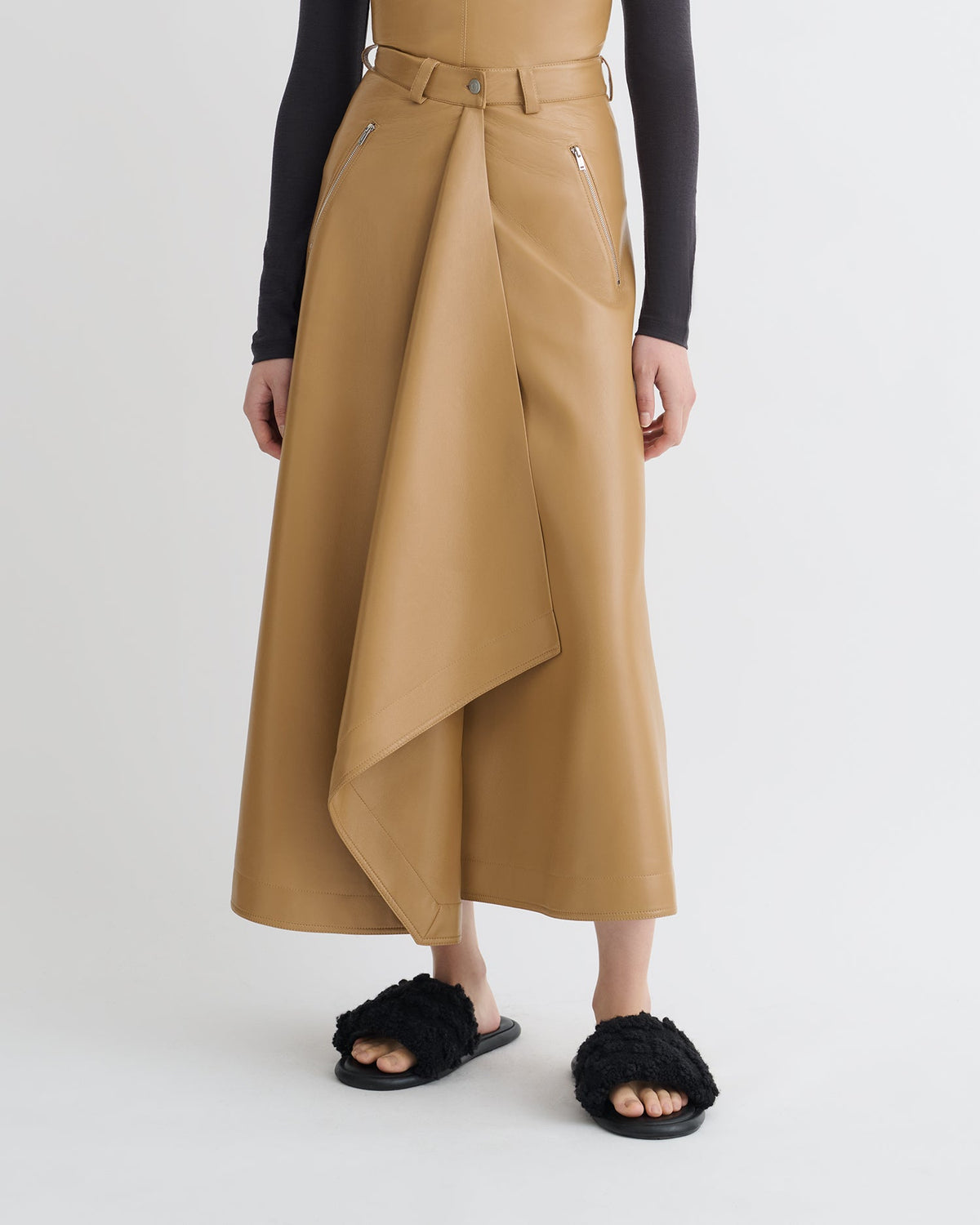 Neith Draped Okobor™ Alt-Leather Skirt - Oak | Nanushka