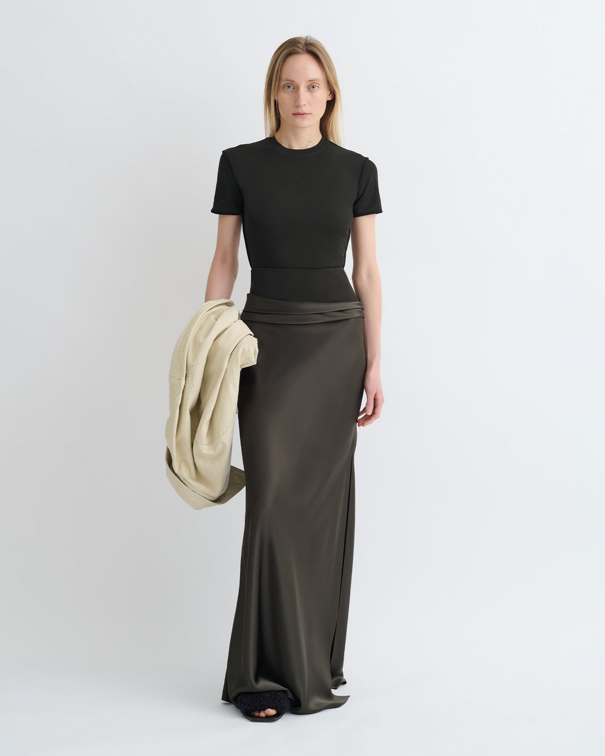 Letto Mesh Jersey and Slip Satin Skirt - Dark Green/Anthracite | Nanushka