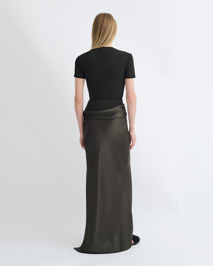 Letto Mesh Jersey and Slip Satin Skirt - Dark Green/Anthracite | Nanushka