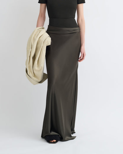 Letto Mesh Jersey and Slip Satin Skirt - Dark Green/Anthracite | Nanushka