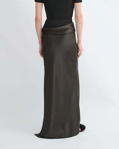 Letto Mesh Jersey and Slip Satin Skirt - Dark Green/Anthracite | Nanushka