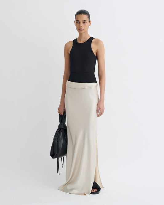 Letto Mesh Jersey and Slip Satin Skirt - Creme/Black | Nanushka