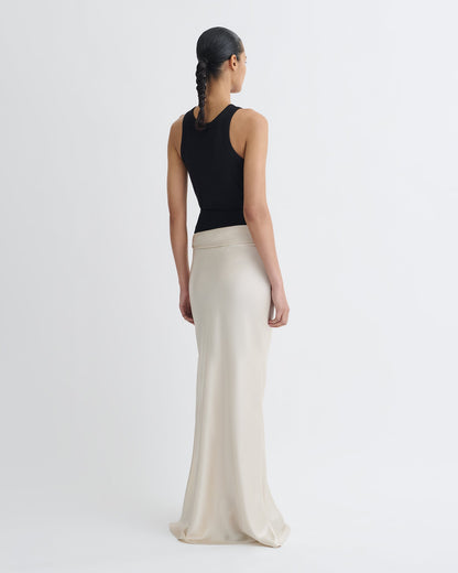 Letto Mesh Jersey and Slip Satin Skirt - Creme/Black | Nanushka