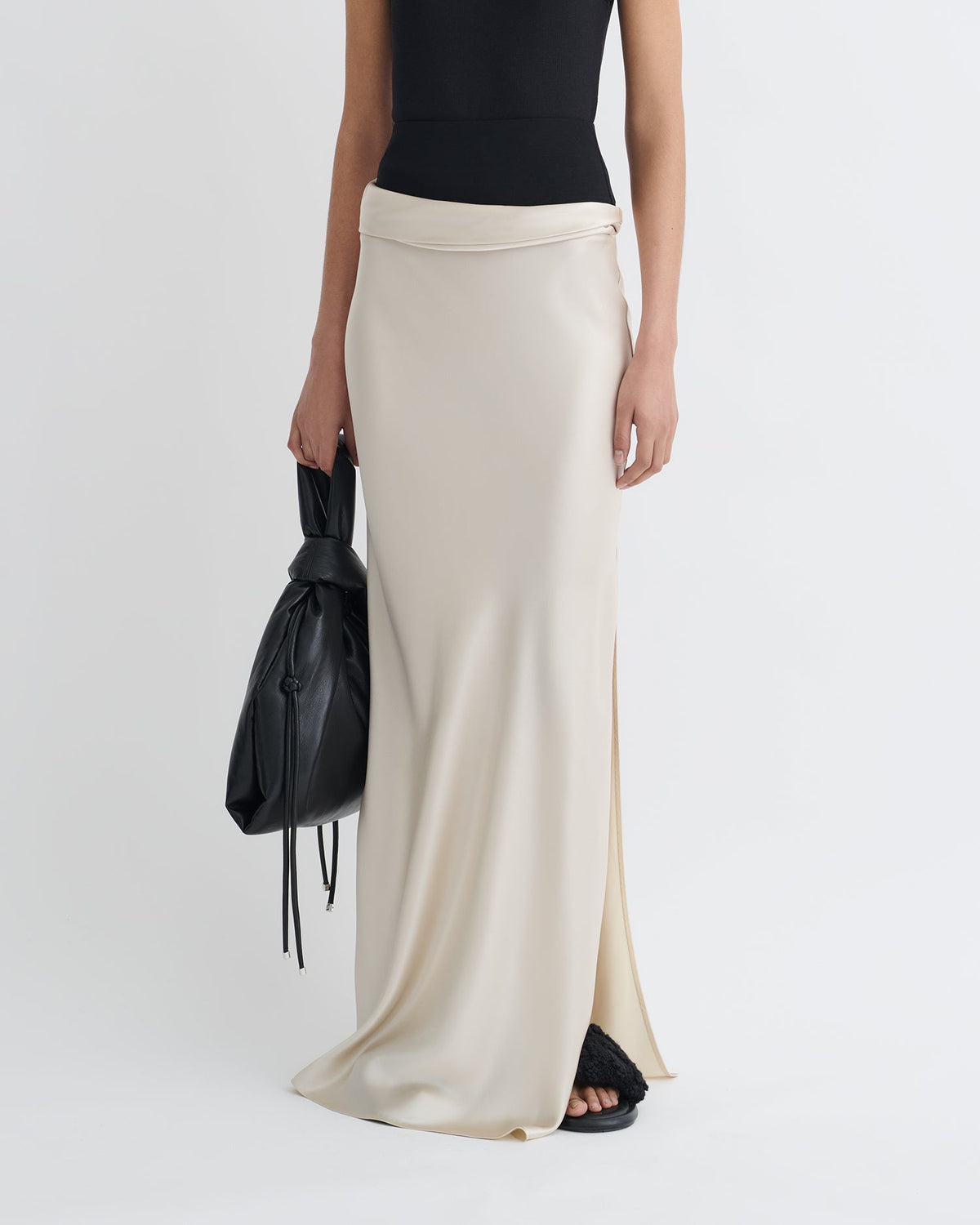 Letto Mesh Jersey and Slip Satin Skirt - Creme/Black | Nanushka