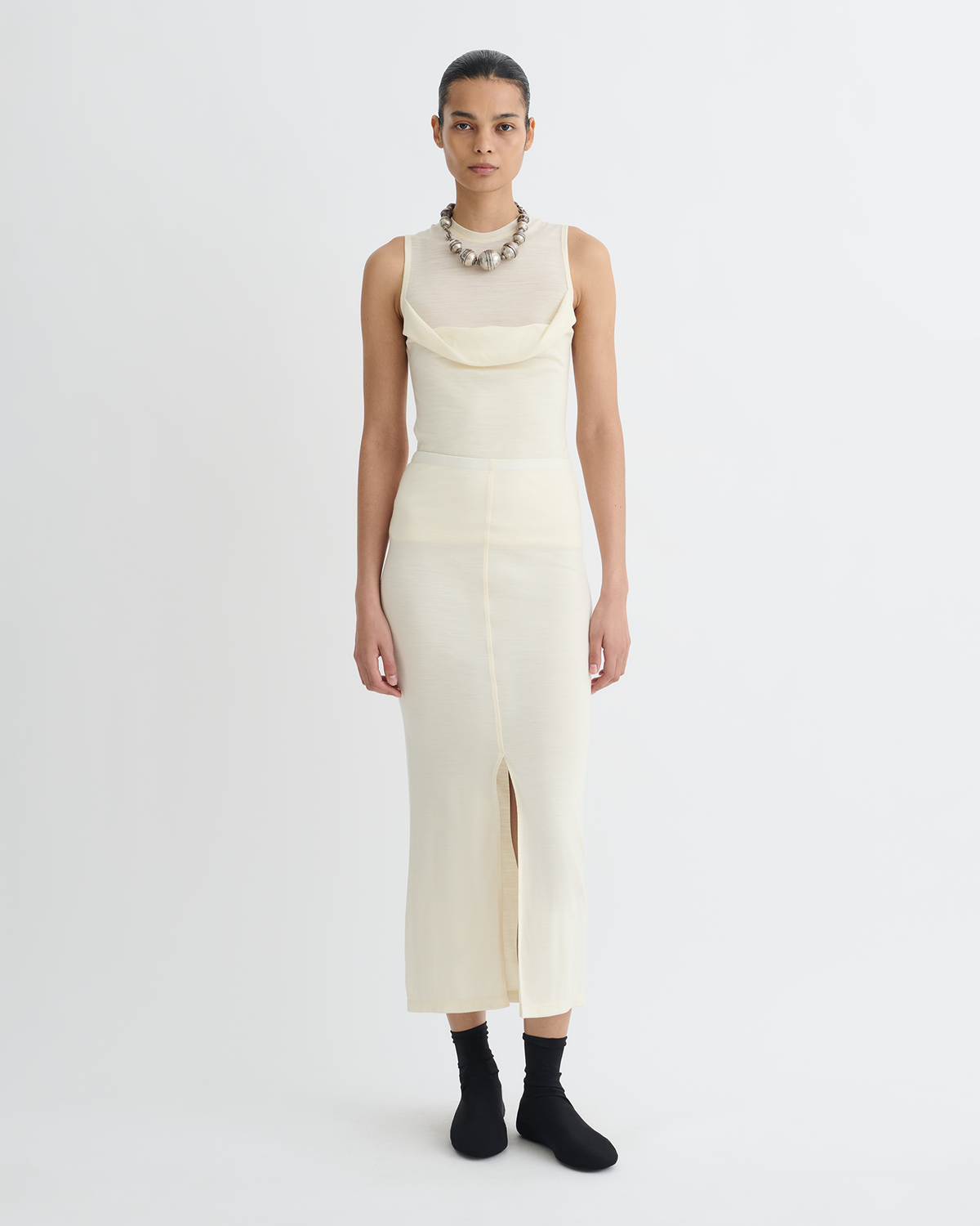 Rafa Wool Jersey Midi Skirt - Creme | Nanushka