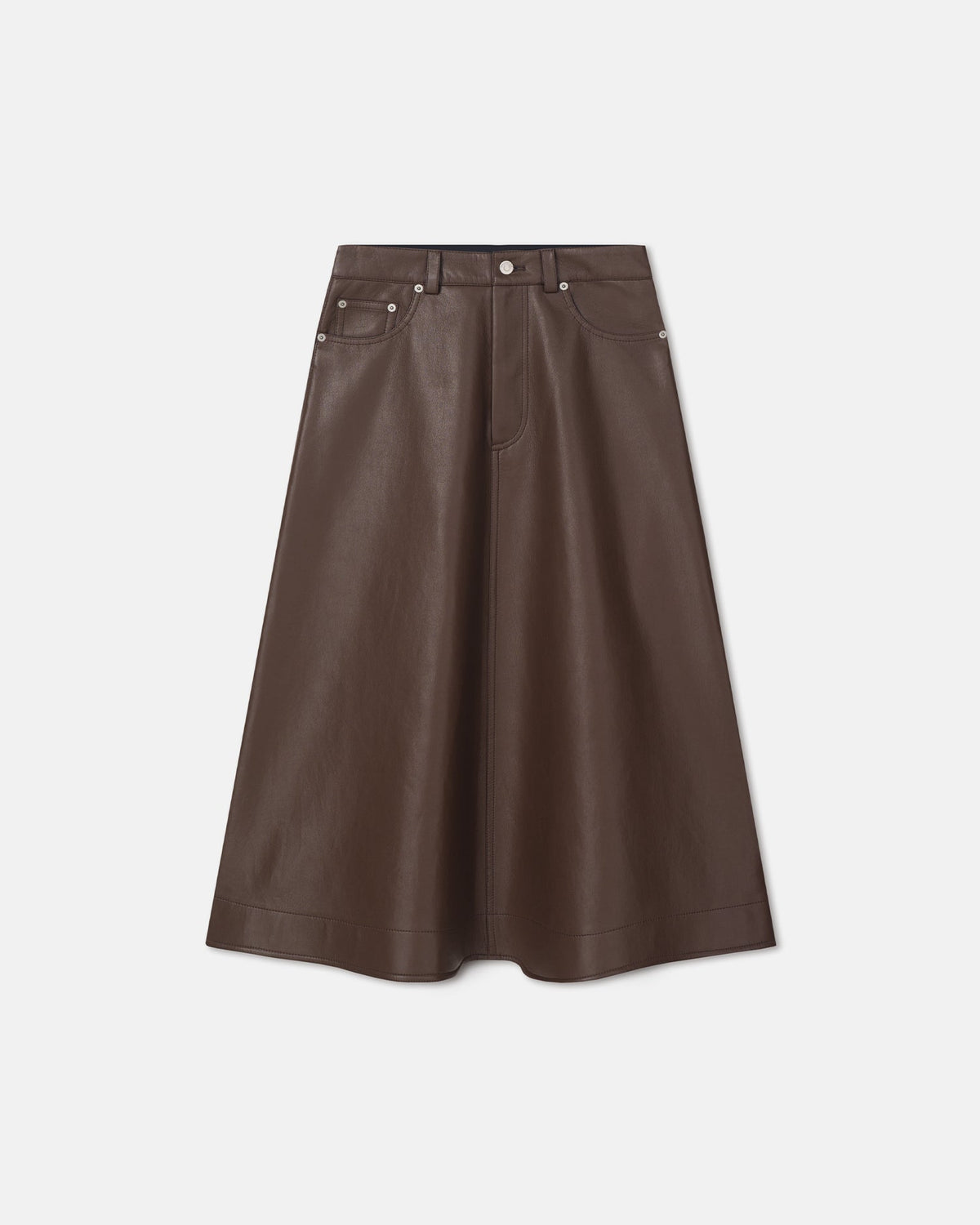 Cintia Regenerated Leather Midi Skirt - Chocolate | Nanushka