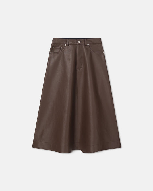 Cintia Regenerated Leather Midi Skirt - Chocolate | Nanushka