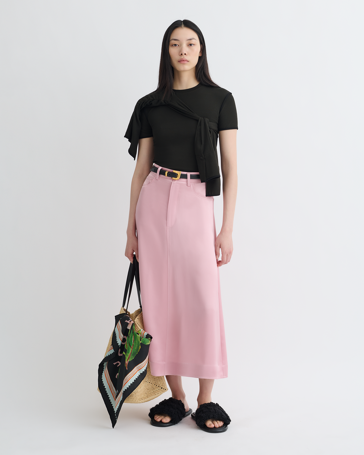 Cintia Slip Satin Midi Skirt - Pink | Nanushka