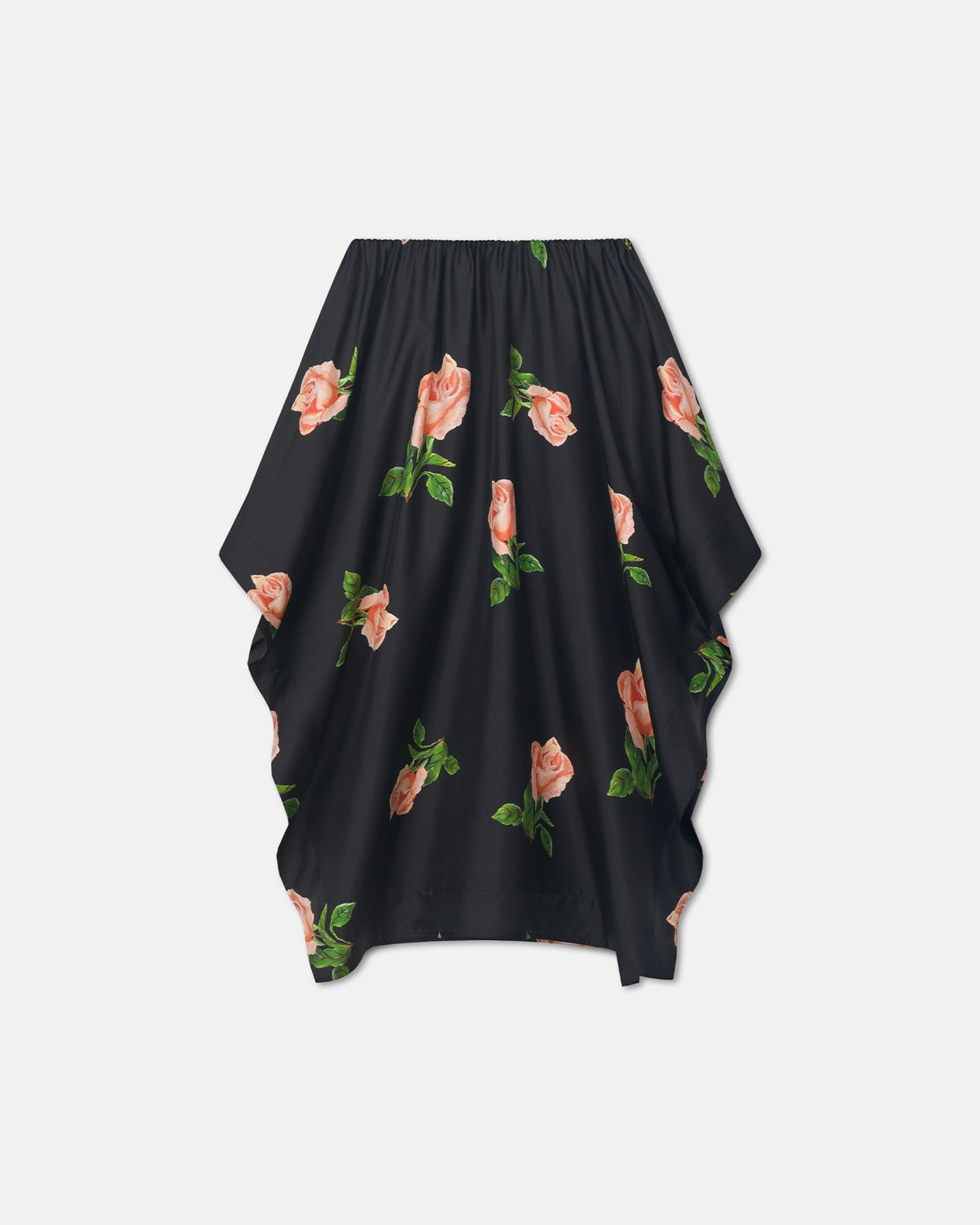 Ilariah Printed Silk Twill Midi Skirt - Off Black/Roses | Nanushka