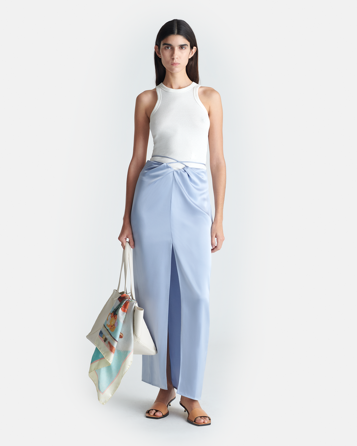 Lianne Draped Slip Satin Midi Skirt - Ice Blue | Nanushka