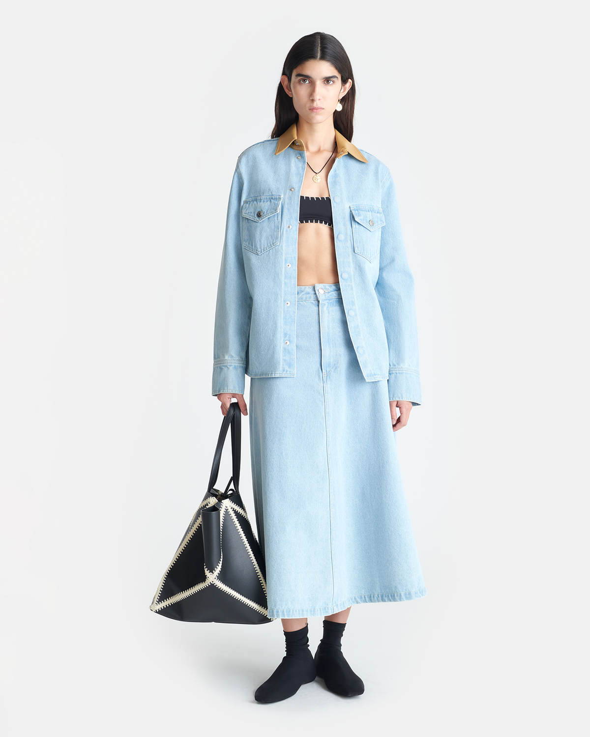 Cintia Denim midi skirt - Eco Bleach | Nanushka